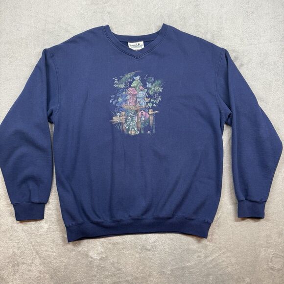 Northern Reflections Sweatshirt Women’s XL Blue Birdhouse Crew Long Sleeve - Picture 1 of 7